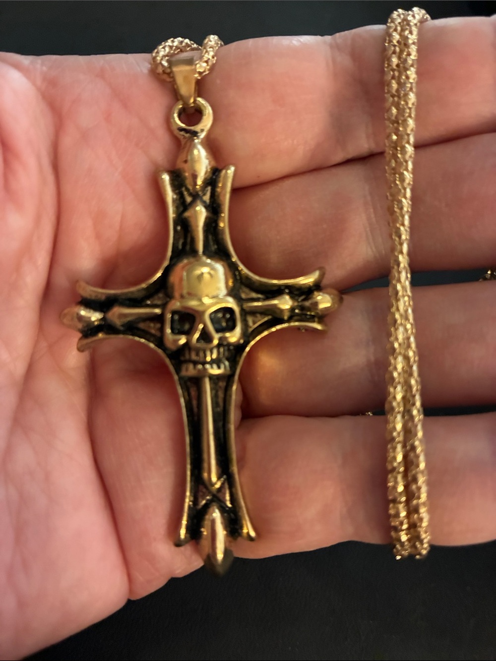 Skull Cross Gold-Tone Pendant Necklace NWOT